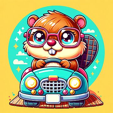 Artwork thumbnail, Beaver Learning to Drive by Mugs and Shirts