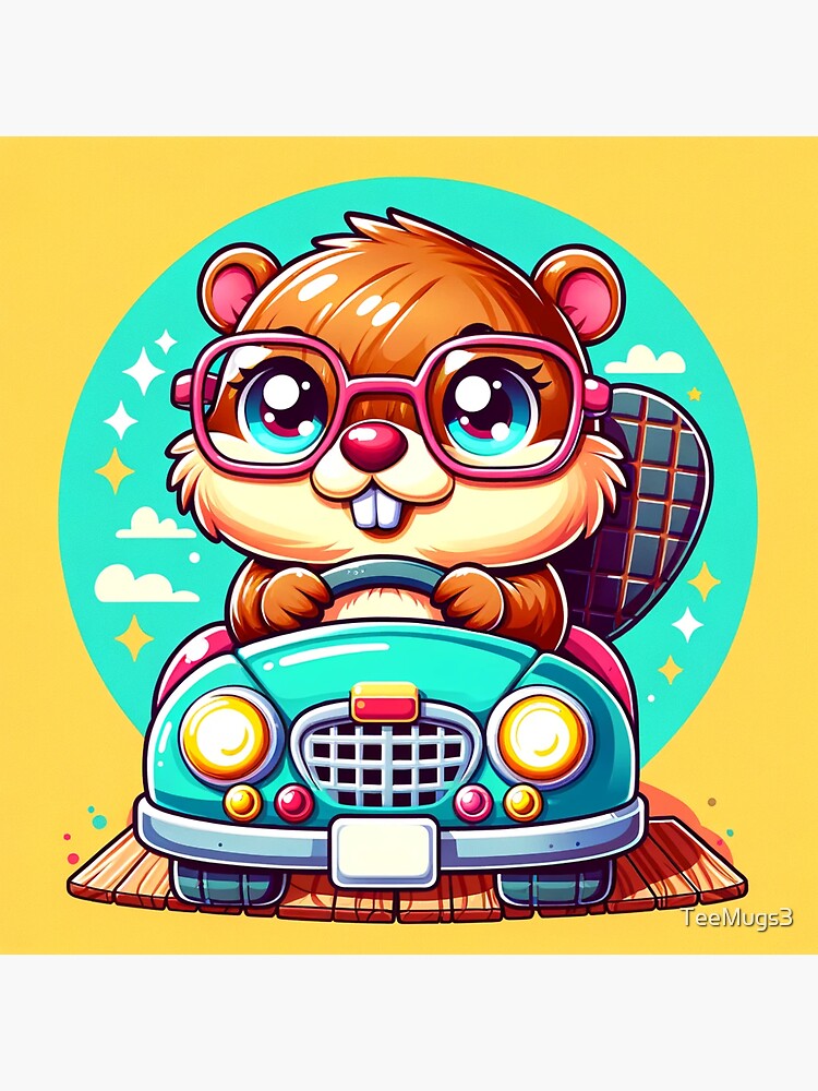 Thumbnail 3 of 3, Sticker, Beaver Learning to Drive designed and sold by TeeMugs3.