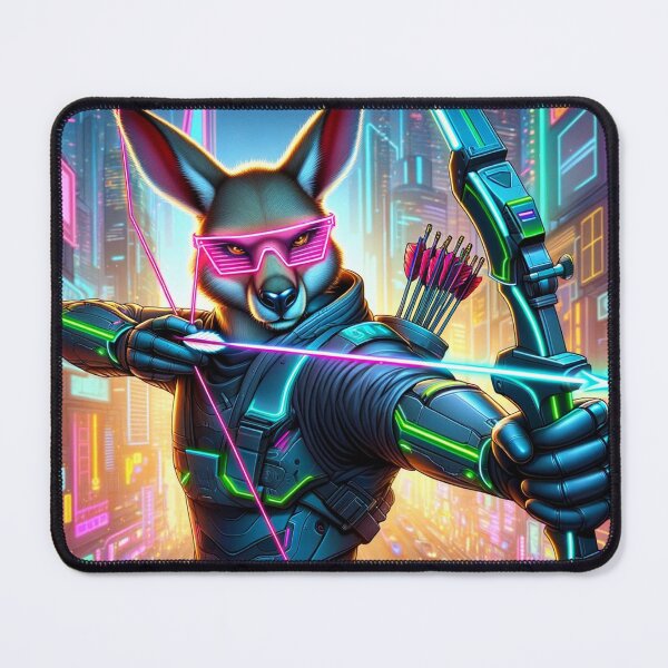 Item preview, Cyberpunk Kangaroo Shooting a Bow and Arrow in a Neon Futuristic City designed and sold by Zestpond.