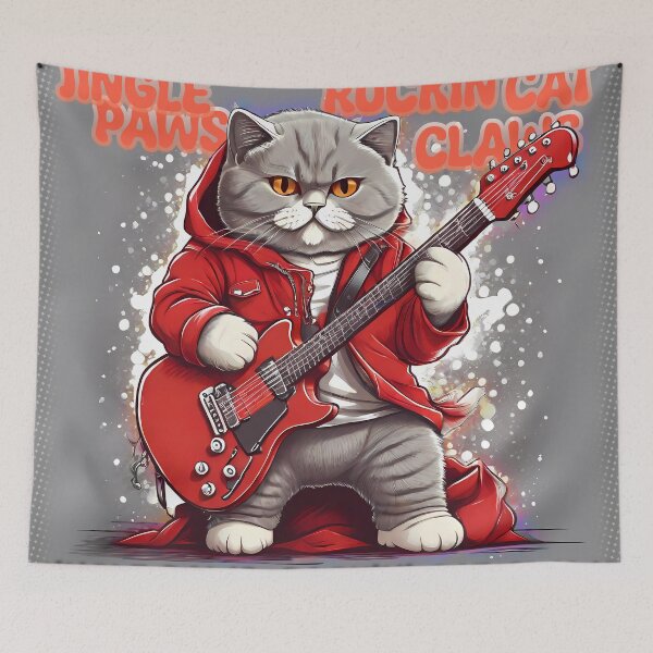 Item preview, Festive Feline: Rockstar Cat in Red Coat - Jingle Paws Edition designed and sold by purrfect pattern.