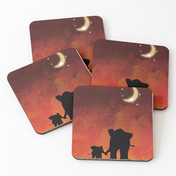 Item preview, Cute Elephants , baby elephant , starlit night with crescent moon designed and sold by wrightsonarts.
