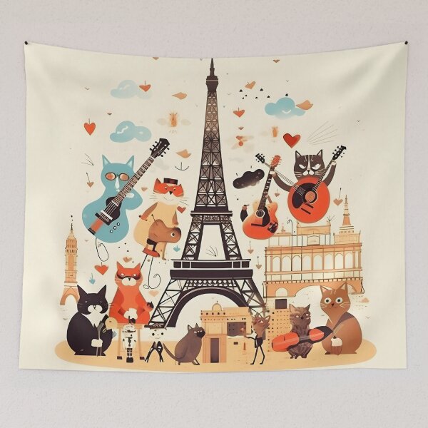 Item preview, Cats Art Competition in Front of the Eiffel Tower designed and sold by omerfdln34.