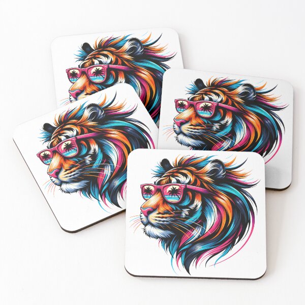 Item preview, Spectacular Spectrum Tiger - Colorful Feline Majesty with Pink Shades designed and sold by Huffohop.