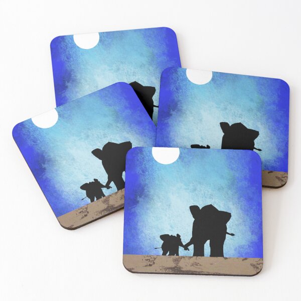 Item preview, Cute Elephants , baby elephant , starlit night with crescent moon designed and sold by wrightsonarts.