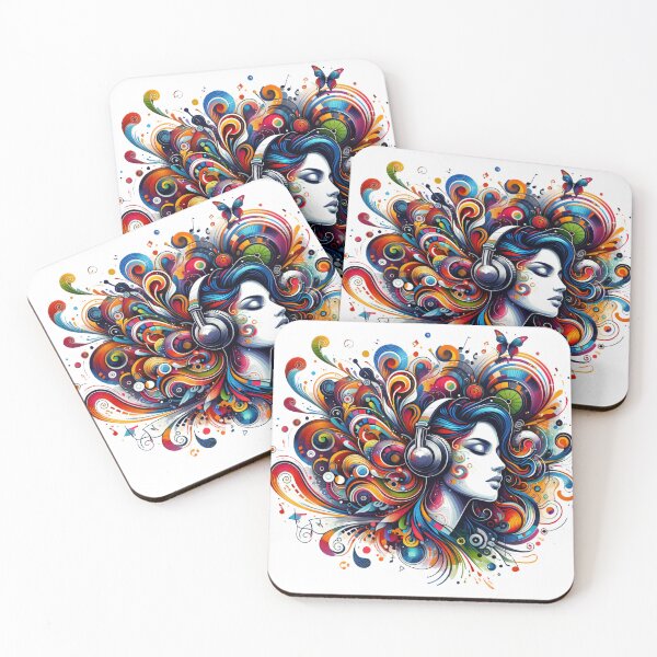 Item preview, Melodic Dreams: Enchanting Muse with Headphones Amidst a Symphony of Abstract Vibrance designed and sold by Huffohop.