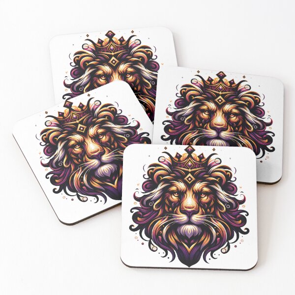 Item preview, Regal Majesty: Stylized Lion King with Crown and Ornate Mane Illustration designed and sold by Huffohop.