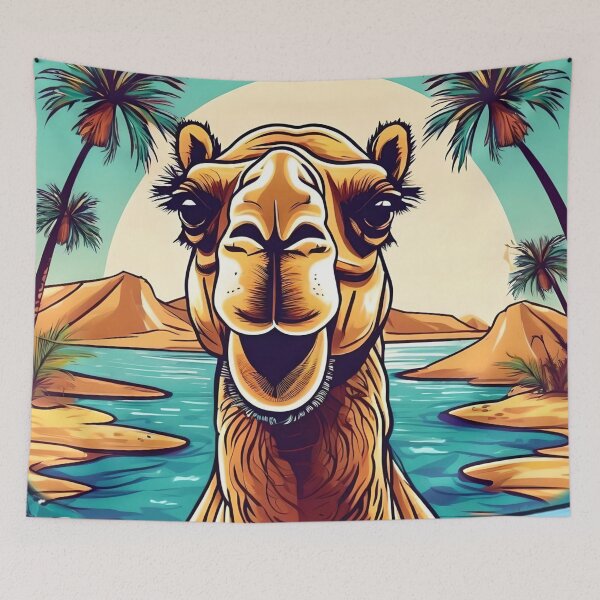 Item preview, Oasis in the desert with camel in the water. designed and sold by Ciervo Primavera.