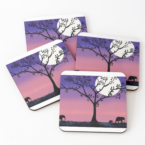 Item preview,  Cute Elephants , baby elephant , starlit night with moon designed and sold by wrightsonarts.