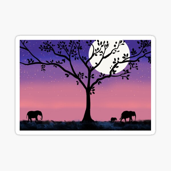 Item preview,  Cute Elephants , baby elephant , starlit night with moon designed and sold by wrightsonarts.