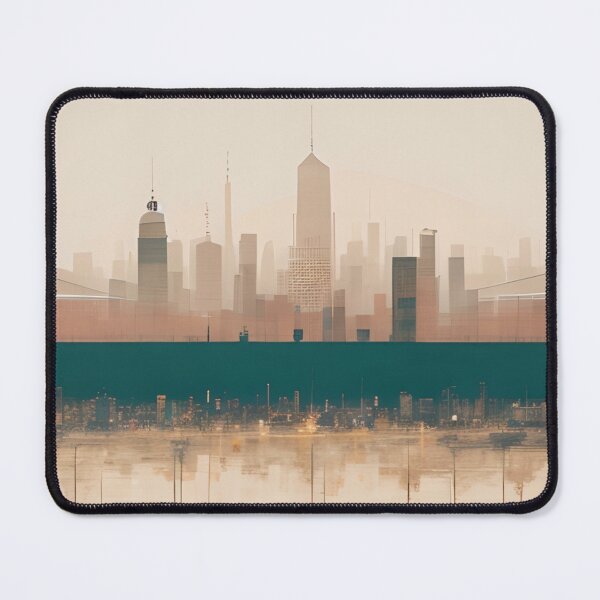 Item preview, Boho Chic Neutral Teal Beige Minimalist Cityscape Skyline Art designed and sold by LEILA ART SPACE.