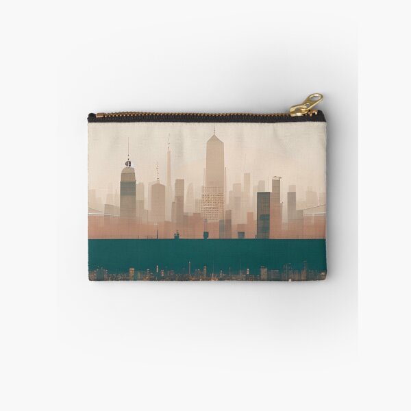 Item preview, Boho Chic Neutral Teal Beige Minimalist Cityscape Skyline Art designed and sold by LEILA ART SPACE.
