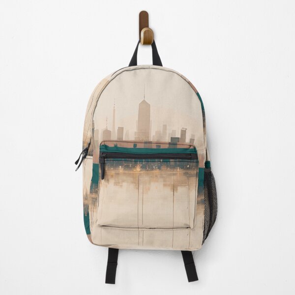 Item preview, Boho Chic Neutral Teal Beige Minimalist Cityscape Skyline Art designed and sold by LEILA ART SPACE.