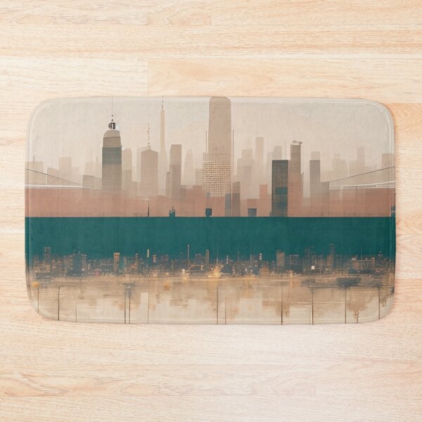 Item preview, Boho Chic Neutral Teal Beige Minimalist Cityscape Skyline Art designed and sold by LEILA ART SPACE.