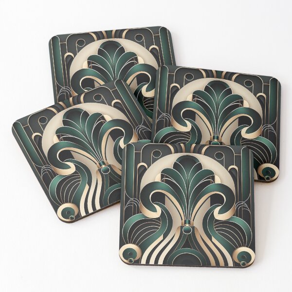 Item preview, Emerald Deco Opulence - Dark Green and Black Art Deco Illustration designed and sold by PaintbrushPlace.