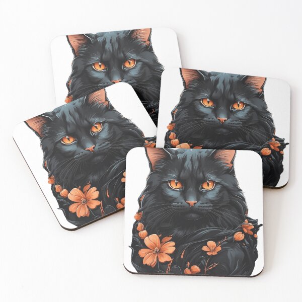 Item preview, black cat with orange eyes designed and sold by Bitty777.