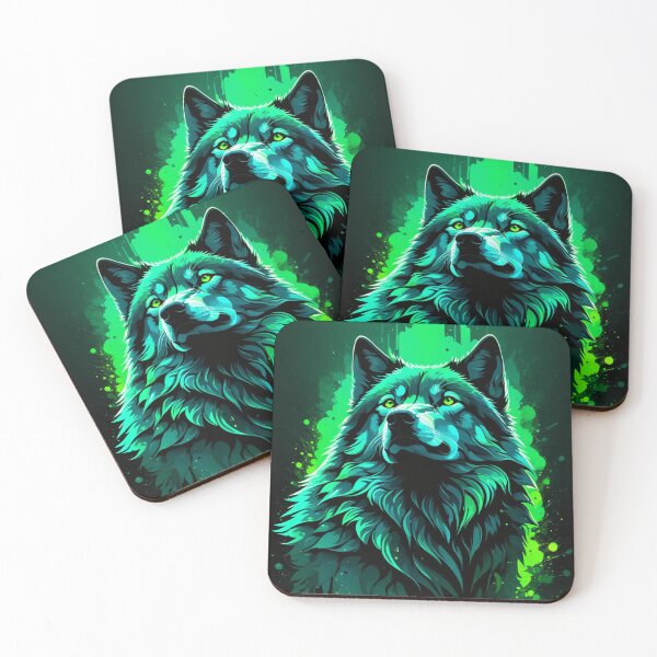 Artikelvorschau, Wolf (Porträt tropfender Farbe) auf grüner Basis entworfen und verkauft von Gilby-Designs.