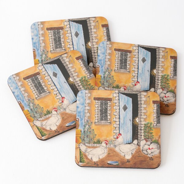 Item preview, white chickens in the farmyard designed and sold by janjacbu.