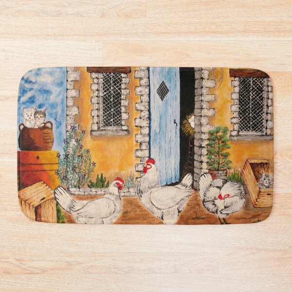 Item preview, white chickens in the farmyard designed and sold by janjacbu.