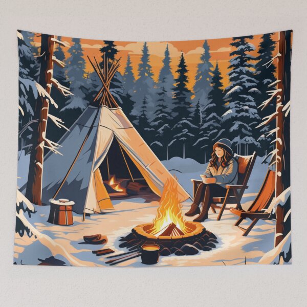 Item preview, winter camping snowy forest designed and sold by JangmiHorang.