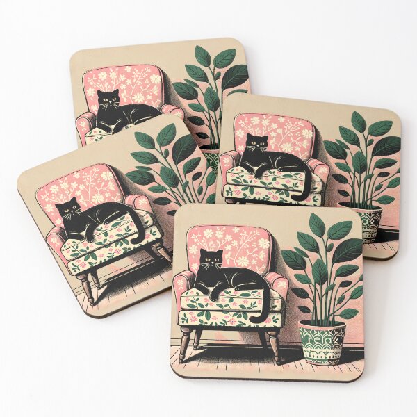 Item preview, Cozy Vintage Armchair and Cat Illustration designed and sold by inkArtistryfine.