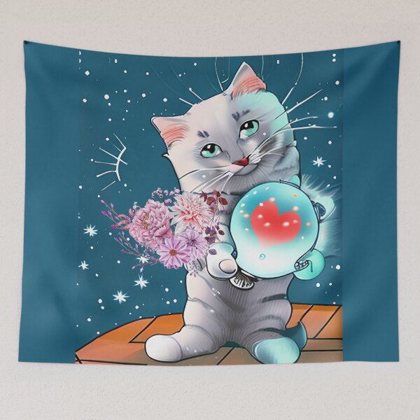 Item preview, Cat offers his heart and flowers designed and sold by Astralia.
