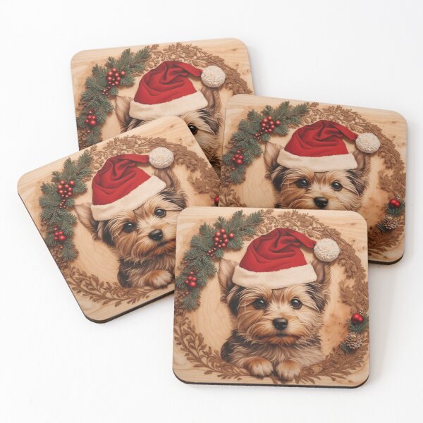 Item preview, Christmas with Yorkshire Terrier: The Delightful Charm of Wood (Pyro Pets Art - 243) designed and sold by pyropetsart.