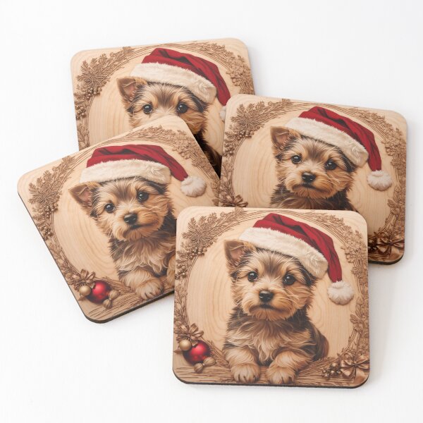 Item preview, Christmas with Yorkshire Terrier: The Delightful Charm of Wood (Pyro Pets Art - 247) designed and sold by pyropetsart.
