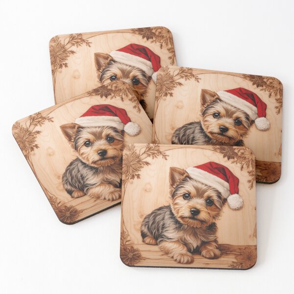 Item preview, Christmas with Yorkshire Terrier: The Delightful Charm of Wood (Pyro Pets Art - 248) designed and sold by pyropetsart.