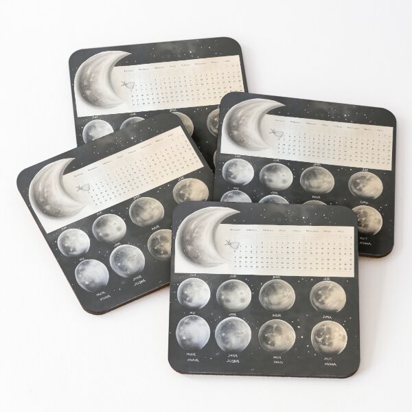 Item preview, Old-World Moon Phases - Nostalgic Lunar Calendar Illustration designed and sold by Silver Medal.