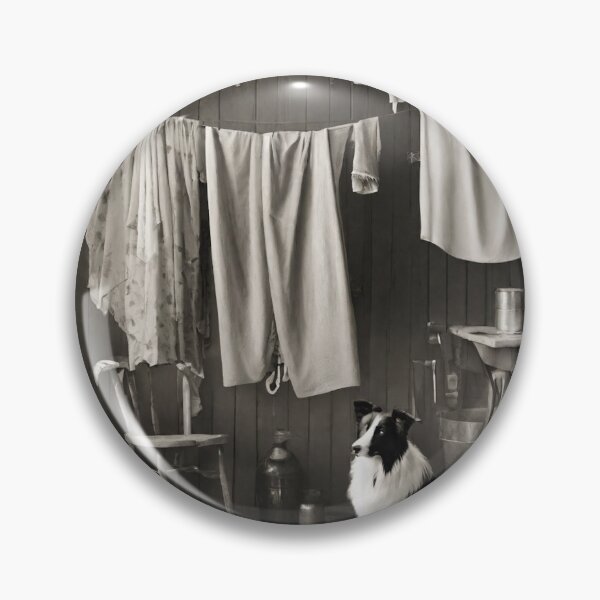 Item preview, Old fashioned scene of Washing on the line in the kitchen with a Border Collie Dog.  designed and sold by Barbara Burgess.