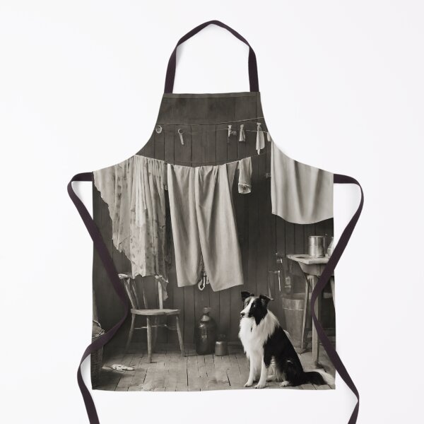 Item preview, Old fashioned scene of Washing on the line in the kitchen with a Border Collie Dog.  designed and sold by Barbara Burgess.