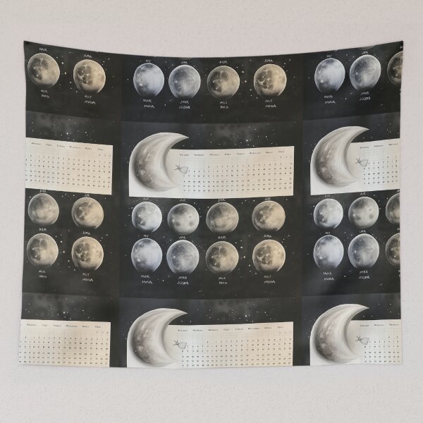 Item preview, Old-World Moon Phases - Nostalgic Lunar Calendar Illustration designed and sold by Silver Medal.