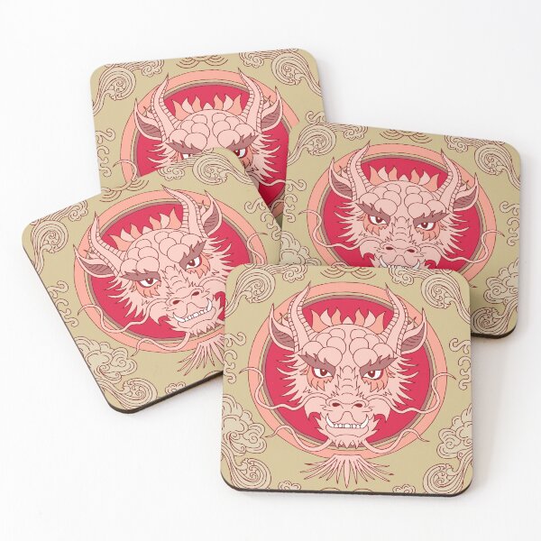 Item preview, Chinese dragon and clouds in red and pink on light green designed and sold by colorofmagic.
