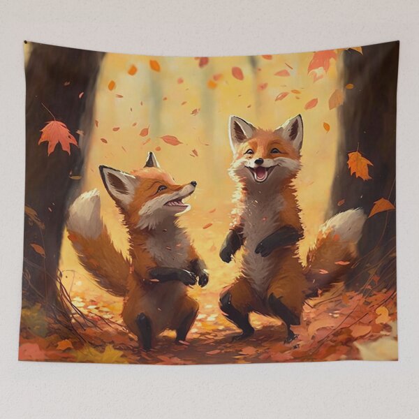 Item preview, Autumn Fox Frolic - Charming Foxes in a Forest Clearing designed and sold by PaintbrushPlace.