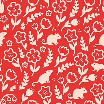 Artwork thumbnail, Mouse Floral Pattern - Red by TapiocaPo