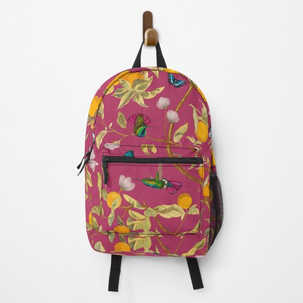 Item preview, Hummingbirds, lemons and bugs in raspberry red designed and sold by Delinda Graphic Studio.