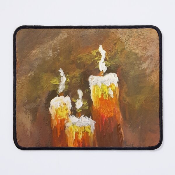 Item preview, 3 lit candles painting on black background designed and sold by WorldOfWendyArt.