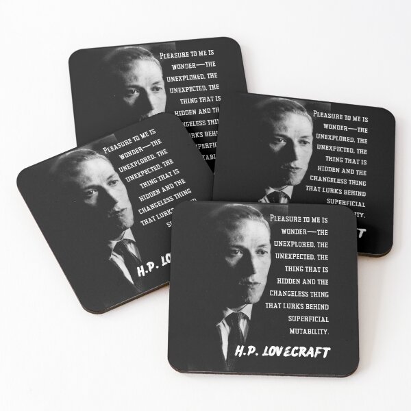 Item preview, H.P. Lovecraft portrait and quote: Pleasure to me is wonder—the unexplored, the unexpected, the thing that is hidden... designed and sold by artbleed.