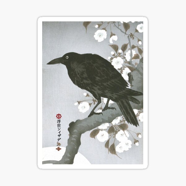 M-021 Crow on Cherry Tree Sticker