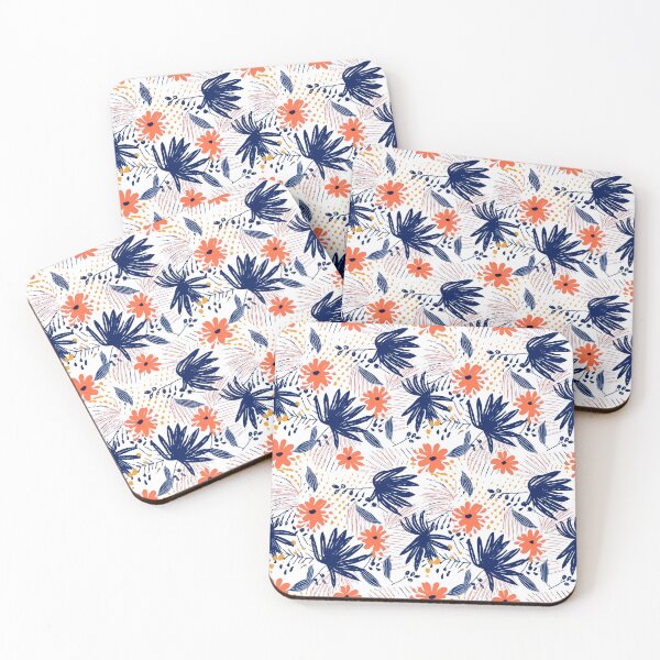 Item preview, Cute Coral and Dark Blue Botanical Floral Pattern by Bossy Cat Home designed and sold by BossyCatHome.