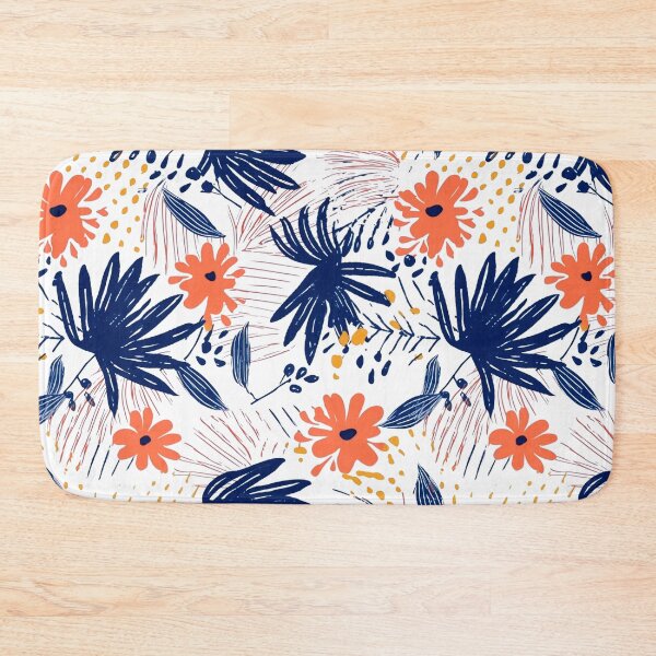 Item preview, Cute Coral and Dark Blue Botanical Floral Pattern by Bossy Cat Home designed and sold by BossyCatHome.