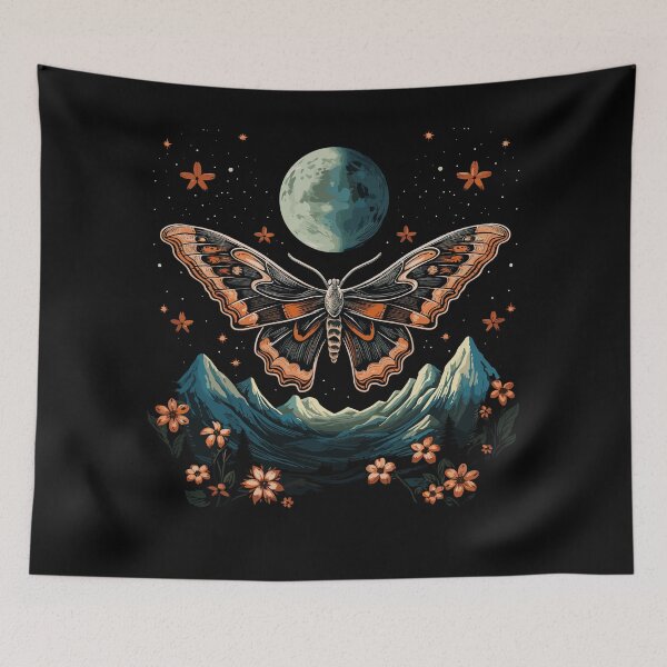 Item preview, Moth With Flowers Starry Night Old West Styled designed and sold by CosyTeal.
