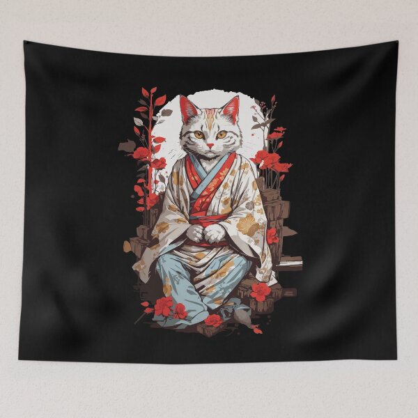 Item preview, Japanese Kimono Cat Ukiyo-e Cat Design designed and sold by LuminOrb.