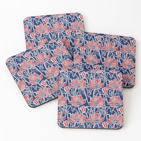 Item preview, Red and Blue Poppy Contemporary Floral Seamless Pattern by Bossy Cat Home designed and sold by BossyCatHome.