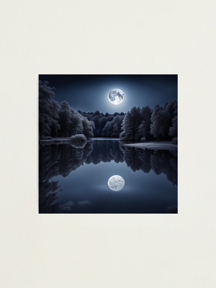 Thumbnail 1 of 3, Photographic Print, Lake in the Moonlight designed and sold by LenCarol.