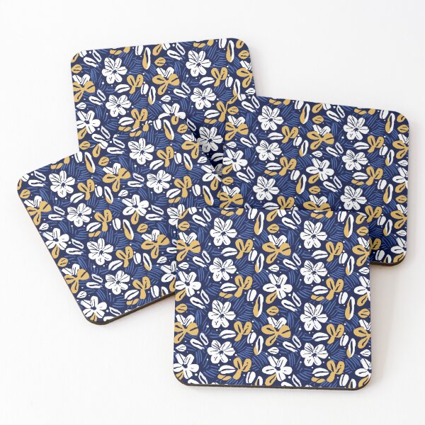 Item preview, Tiki Tropical Blue and Yellow Floral Seamless Pattern by Bossy Cat Home designed and sold by BossyCatHome.