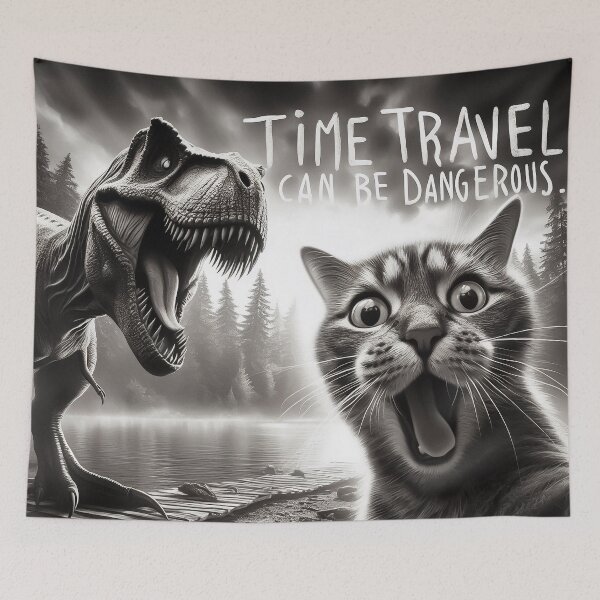 Item preview, Cat selfie with dinosaur Time Travel designed and sold by TomFrontierArt.