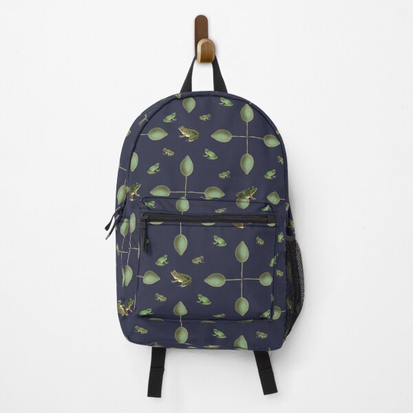 Item preview, Green frogs and mangos on a navy field designed and sold by Coastal Garden Design Studio.