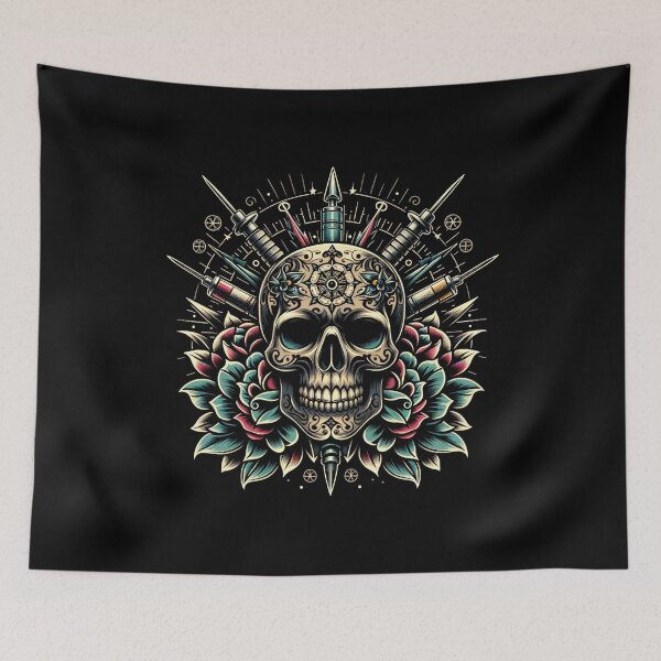 Item preview, Inked Skull with Blooms designed and sold by ChromaticBlend.