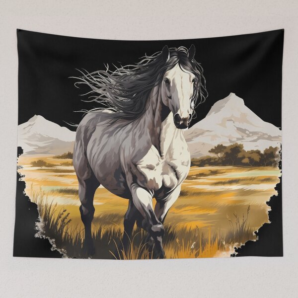 Item preview, Beautiful white arabian horse on a country meadow illustration designed and sold by NBSStore.